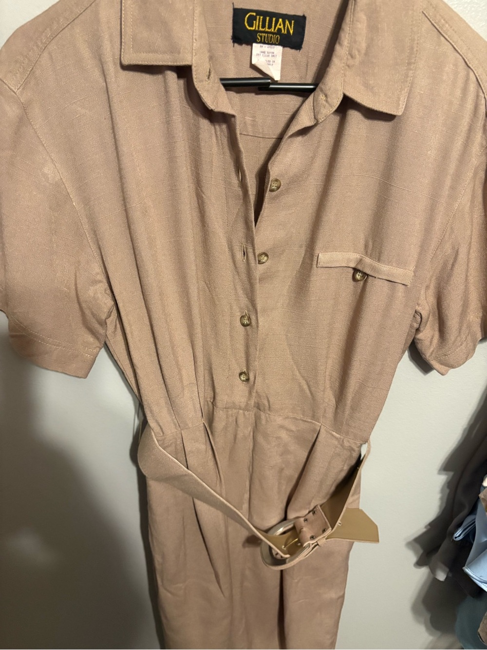 Gillian Studio Tan Labeled Garment with Gold Logo